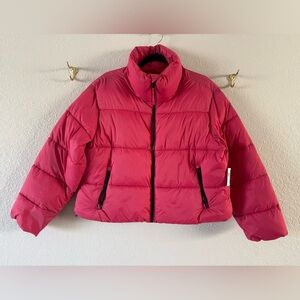 NWT Old Navy Salmon Pink Puffer Coat Jacket Women’s M Drawstring Hem Pockets